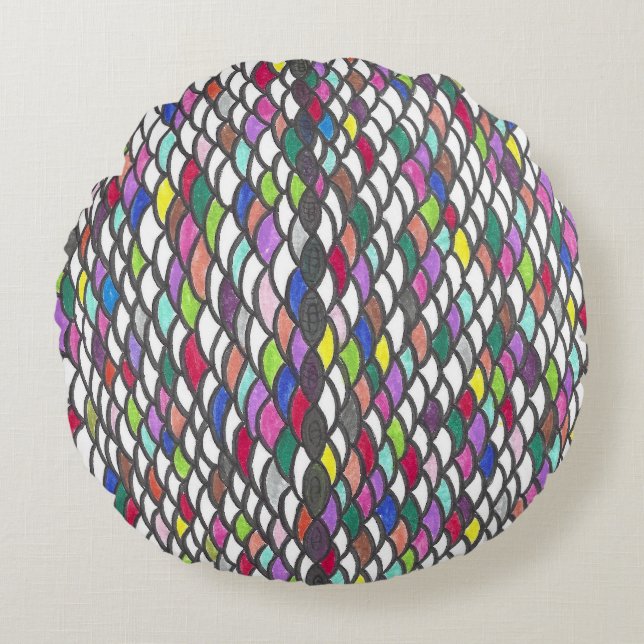 Narmin | Colorful Repeating Hand-Drawn Pattern Round Cushion (Front)