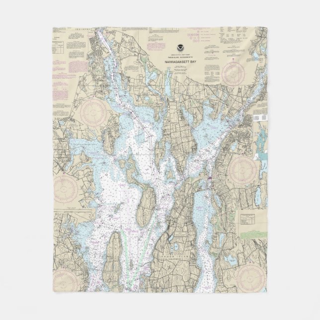 Narragansett Bay Nautical Chart 13221 Fleece Blanket (Front)