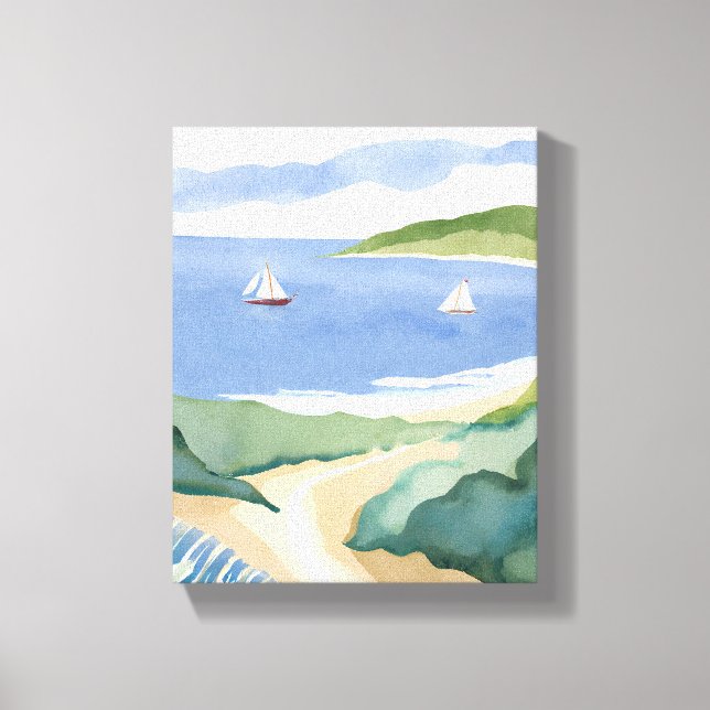 Narragansett Bay | Sailboat Coastal RI Watercolor Canvas Print (Front)