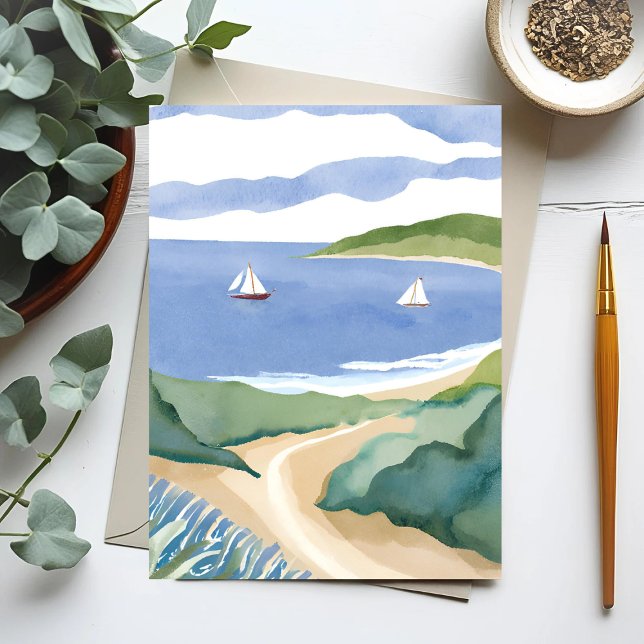 Narragansett Bay | Sailboat Coastal RI Watercolor Postcard (Creator Uploaded)