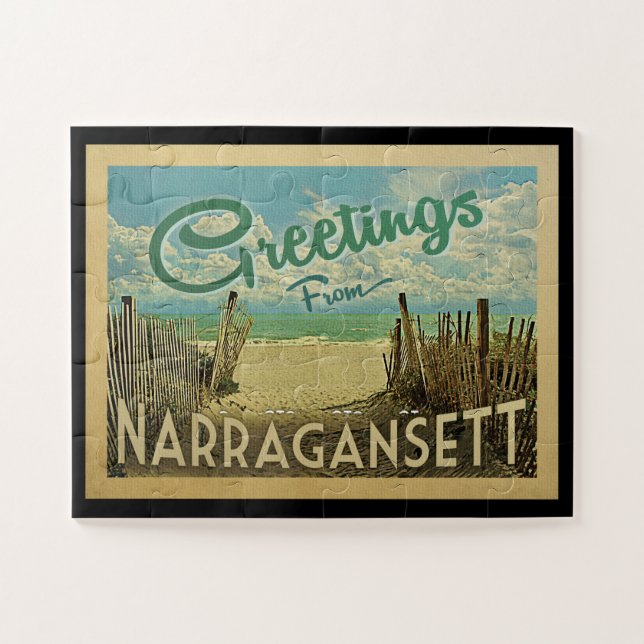 Narragansett Beach Vintage Travel Jigsaw Puzzle (Horizontal)