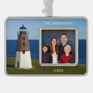 Narragansett Point Judith Lighthouse Silver Plated Framed Ornament