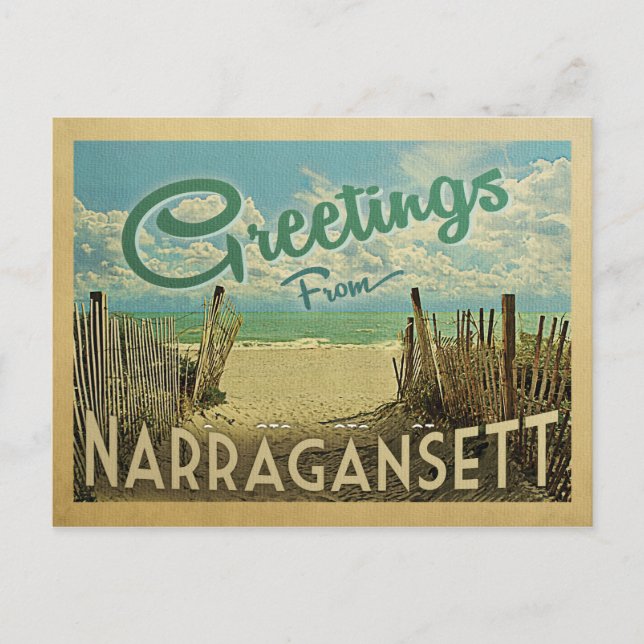 Narragansett Postcard Beach Vintage Travel (Front)