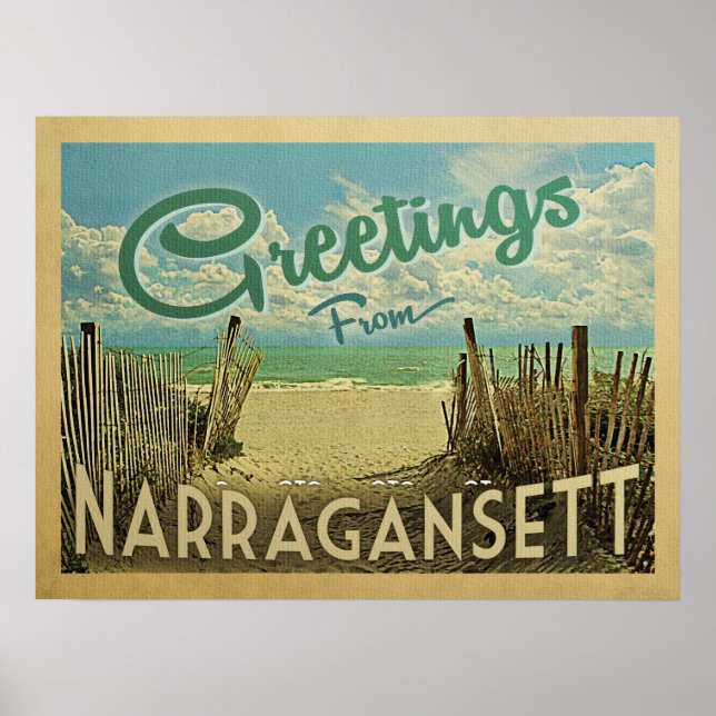 Narragansett Poster Beach Vintage Travel (Front)