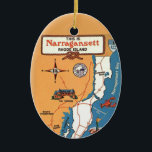 Narragansett Rhode Island  Ceramic Tree Decoration<br><div class="desc">A vintage postcard map of Narragansett Rhode Island repurposed on an ornament.</div>