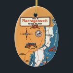 Narragansett Rhode Island  Ceramic Tree Decoration<br><div class="desc">A vintage postcard map of Narragansett Rhode Island repurposed on an ornament.</div>
