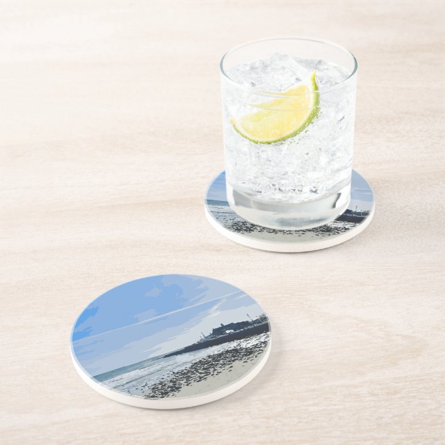 Narragansett Town Beach Rhode Island Painted Coaster (Side)