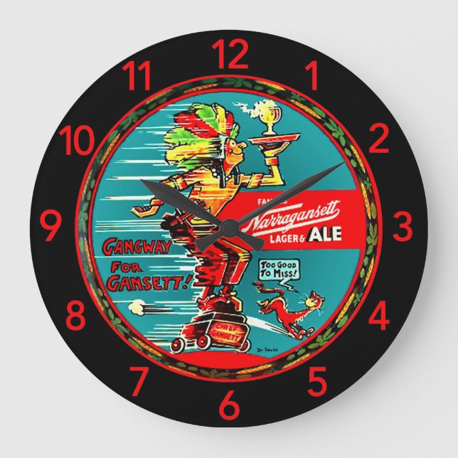 NARRAGANSETT VINTAGE "BEER TRAY" STONE COASTER LARGE CLOCK (Front)