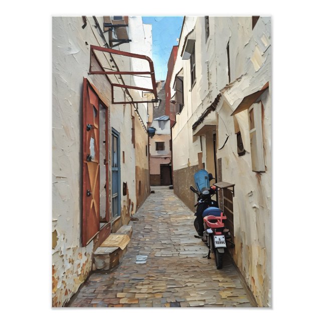 Narrow Alleyway With Motorcycle in Historic Town Photo Print (Front)
