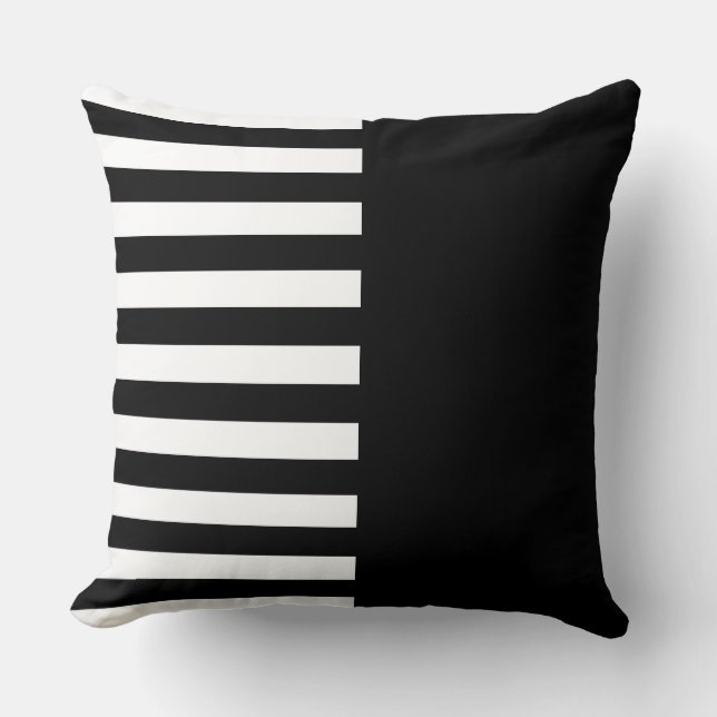Narrow Black and White Stripes Pattern Throw Pillo Cushion (Front)
