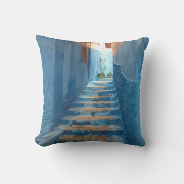 Narrow Blue Stairway in Morocco Cushion (Front)