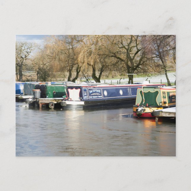 Narrow Boats Frozen Canal Postcard (Front)