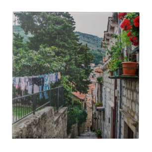 Narrow stone street in Dubrovnik Canvas Print Tile