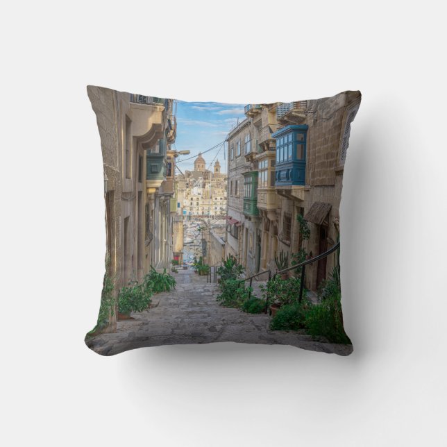 Narrow stone street in Malta Cushion (Front)