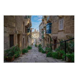 Narrow stone street in Malta Poster