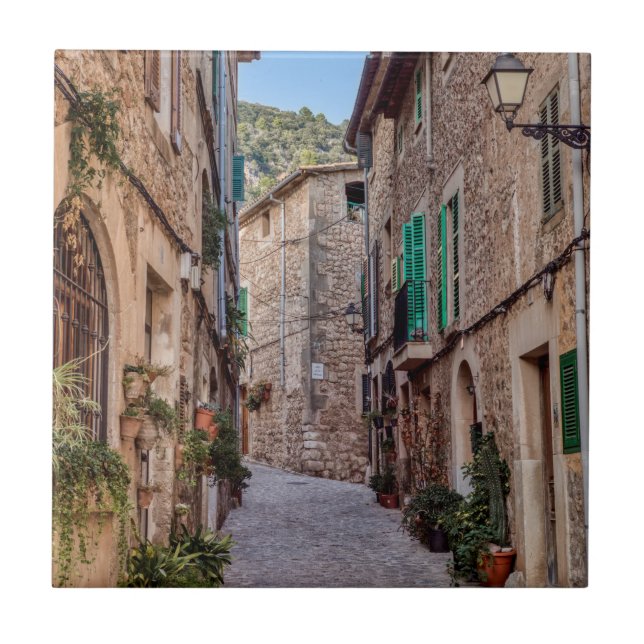 Narrow street in Valldemossa village - Mallorca Tile (Front)