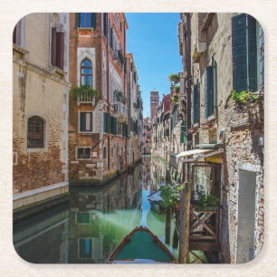 Narrow street with canal in Venice Square Paper Coaster
