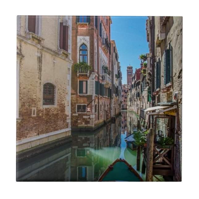 Narrow street with canal in Venice Tile (Front)
