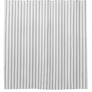 Narrow Stripe Charcoal Grey White Mattress Ticking Shower Curtain