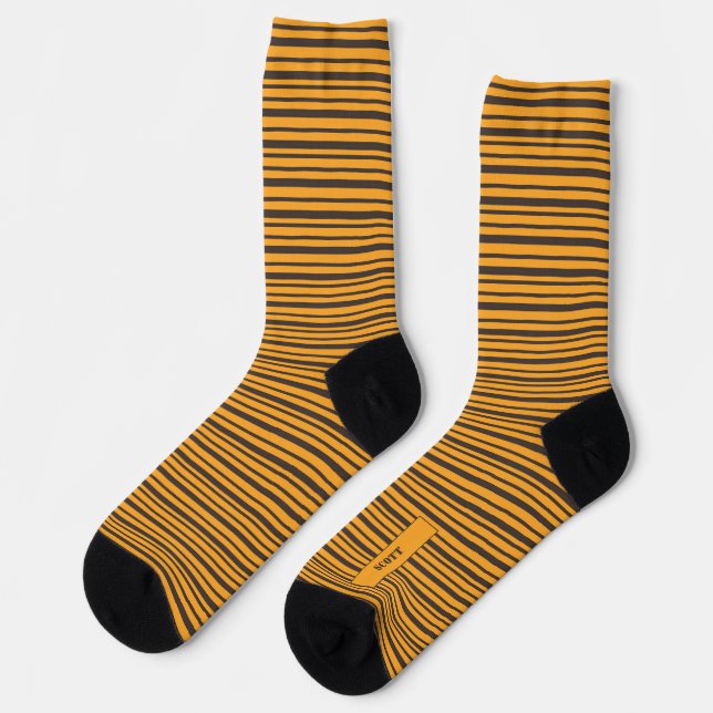 Narrow stripes, brown orange bee socks (Left)