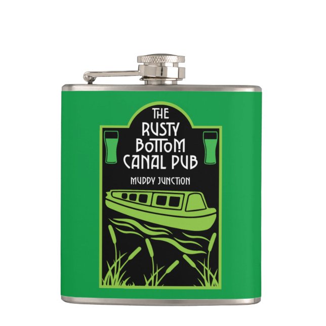 Narrowboat Canal Pubs  Hip Flask (Front)
