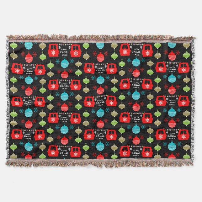 Narrowboat Christmas Holiday Throw Blanket (Front)