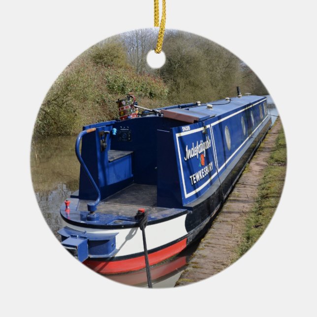 Narrowboat Indefatigable Ceramic Tree Decoration (Front)