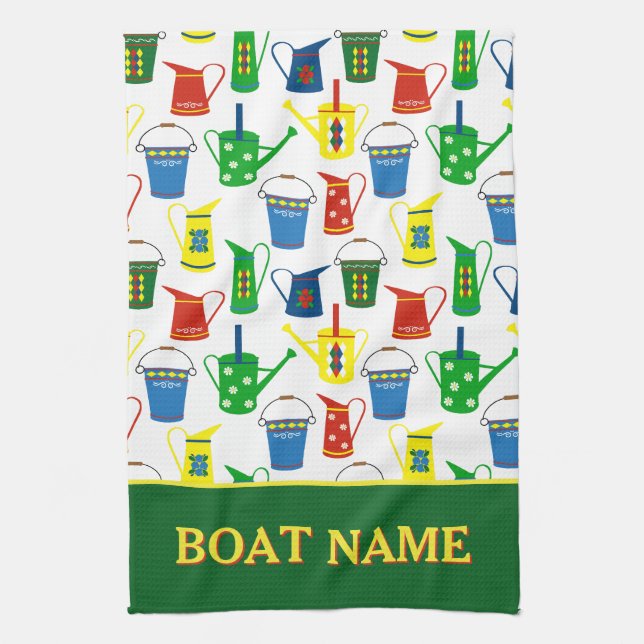Narrowboat Pattern Canal Boat Name Tea Towel (Vertical)