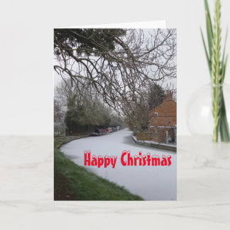 Narrowboats in the snow. Christmas Card