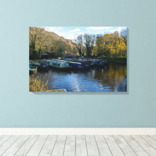 Narrowboats Moored at Salterhebble Basin Canvas Print
