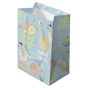 Narwhal and Dragon Friends Baby Blue Custom kids Medium Gift Bag