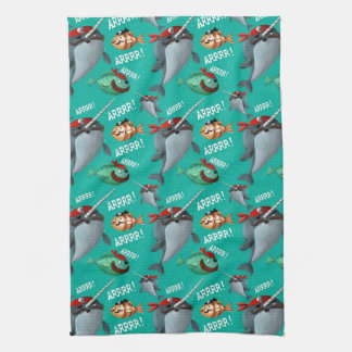 Narwhal and Fish Pirate Pattern Tea Towel