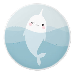Narwhal and waves door knob