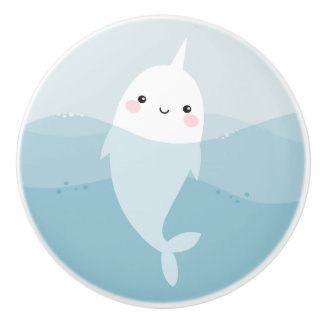 Narwhal and waves door knob