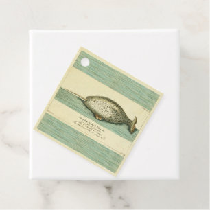 Narwhal Antique Whale Watercolor Painting Favour Tags