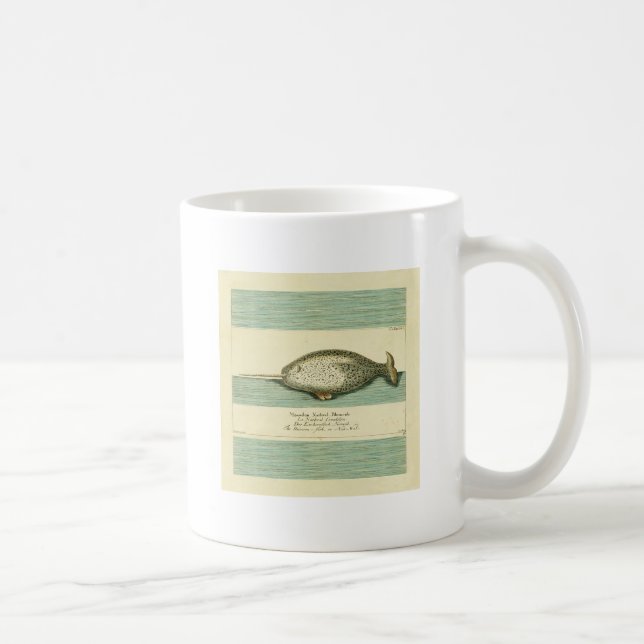 Narwhal Antique Whale Watercolor Scientific Art Coffee Mug (Right)