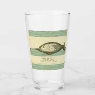 Narwhal Antique Whale Watercolor Scientific Art Glass