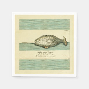 Narwhal Antique Whale Watercolor Scientific Art Napkin