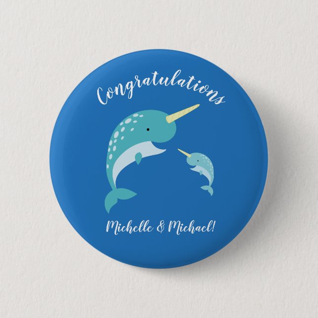 Narwhal Baby Shower Blue Boy Cute 6 Cm Round Badge (Front)