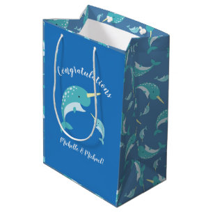 Narwhal Baby Shower Blue Boy Whale Medium Gift Bag