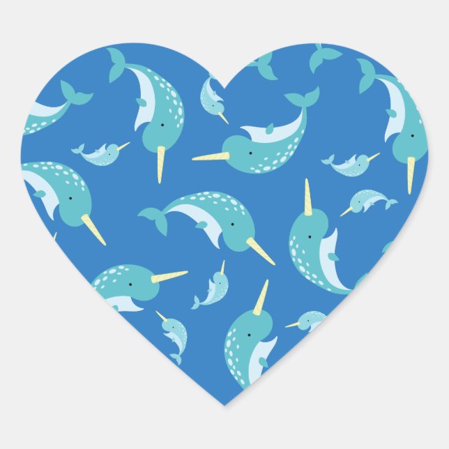 Narwhal Baby Shower Heart Sticker (Front)