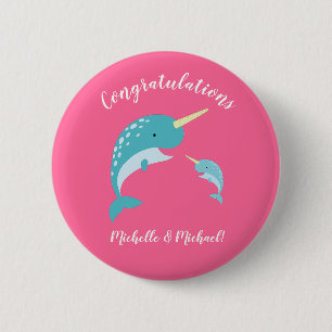 Narwhal Baby Shower Pink Girl Cute 6 Cm Round Badge