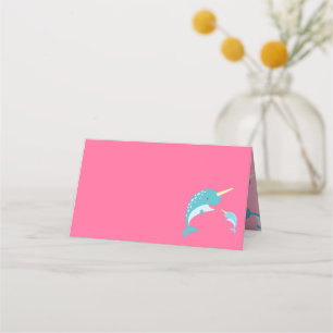 Narwhal Baby Shower Pink Girl Whale Place Card