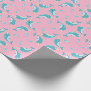Narwhal Baby Shower Pink Girl Whale Wrapping Paper
