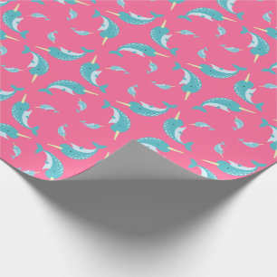 Narwhal Baby Shower Pink Girl Whale Wrapping Paper