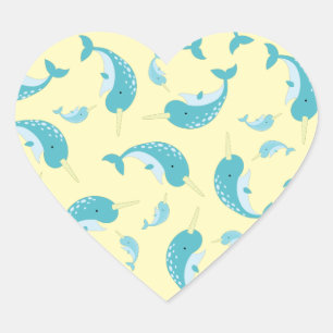 Narwhal Baby Shower Yellow Gender Neutral Whale Heart Sticker