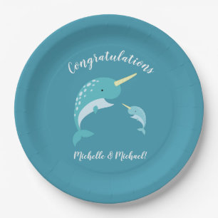 Narwhal Baby Shower Yellow Gender Neutral Whale Paper Plate