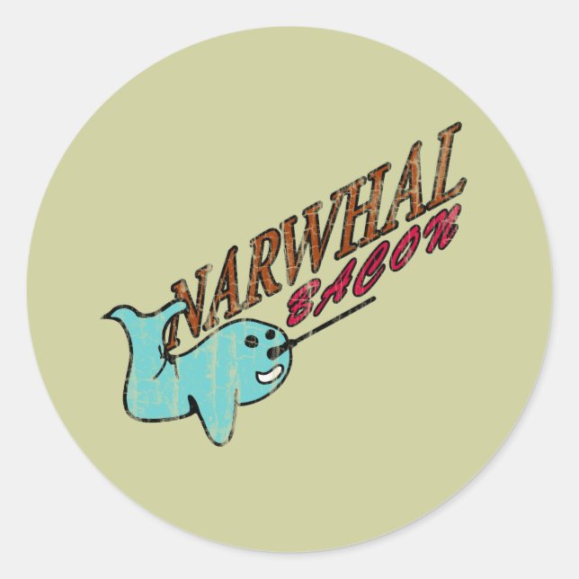 Narwhal Bacon Retro Logo Classic Round Sticker (Front)