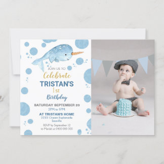 Narwhal Birthday Photo Invitation Boy