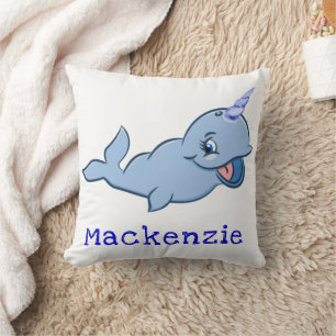 Narwhal Blue   Adorable Baby Kawaii Custom Ocean Cushion